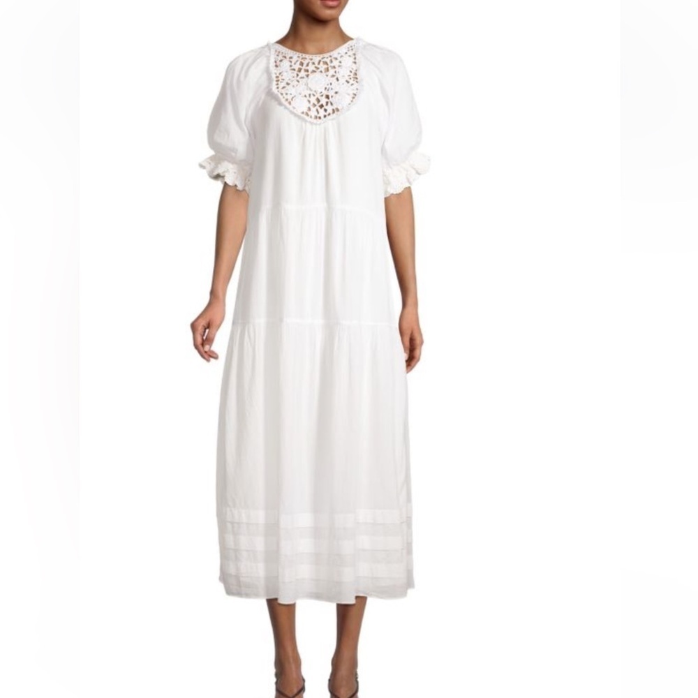 SAYLOR Estrella Puff-Sleeve Tiered Midi Dress Size Medium original $275. E23
